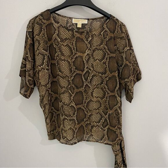 Michael Michael Kors Women’s Short Sleeve Snake Skin Pattern Sheer Blouse - Picture 1 of 4